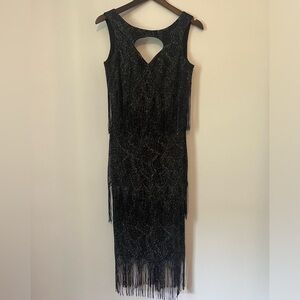 Black and Silver Fringe Midi Dress